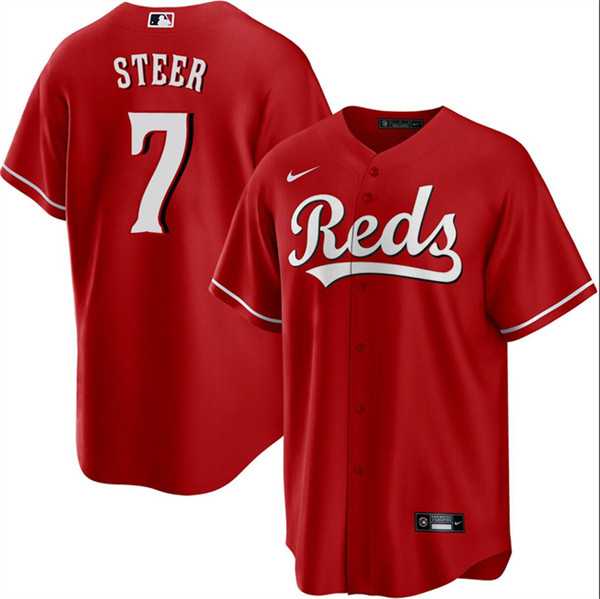 Men%27s Cincinnati Reds #7 Spencer Steer Red Cool Base Stitched Baseball Jerseys Dzhi